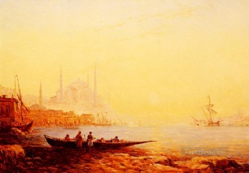  Constant Lienzo - Barco de Constantinopla Barbizon Felix Ziem